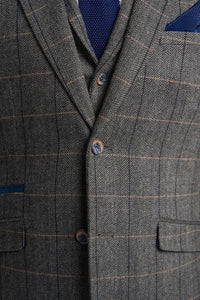 Cavani Albert - Men's Herringbone Tweed Check 3 Piece Suit - Charcoal