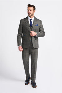Cavani Albert - Men's Herringbone Tweed Check 3 Piece Suit - Charcoal