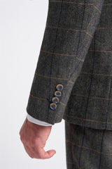Cavani Albert - Men's Herringbone Tweed Check 3 Piece Suit - Charcoal