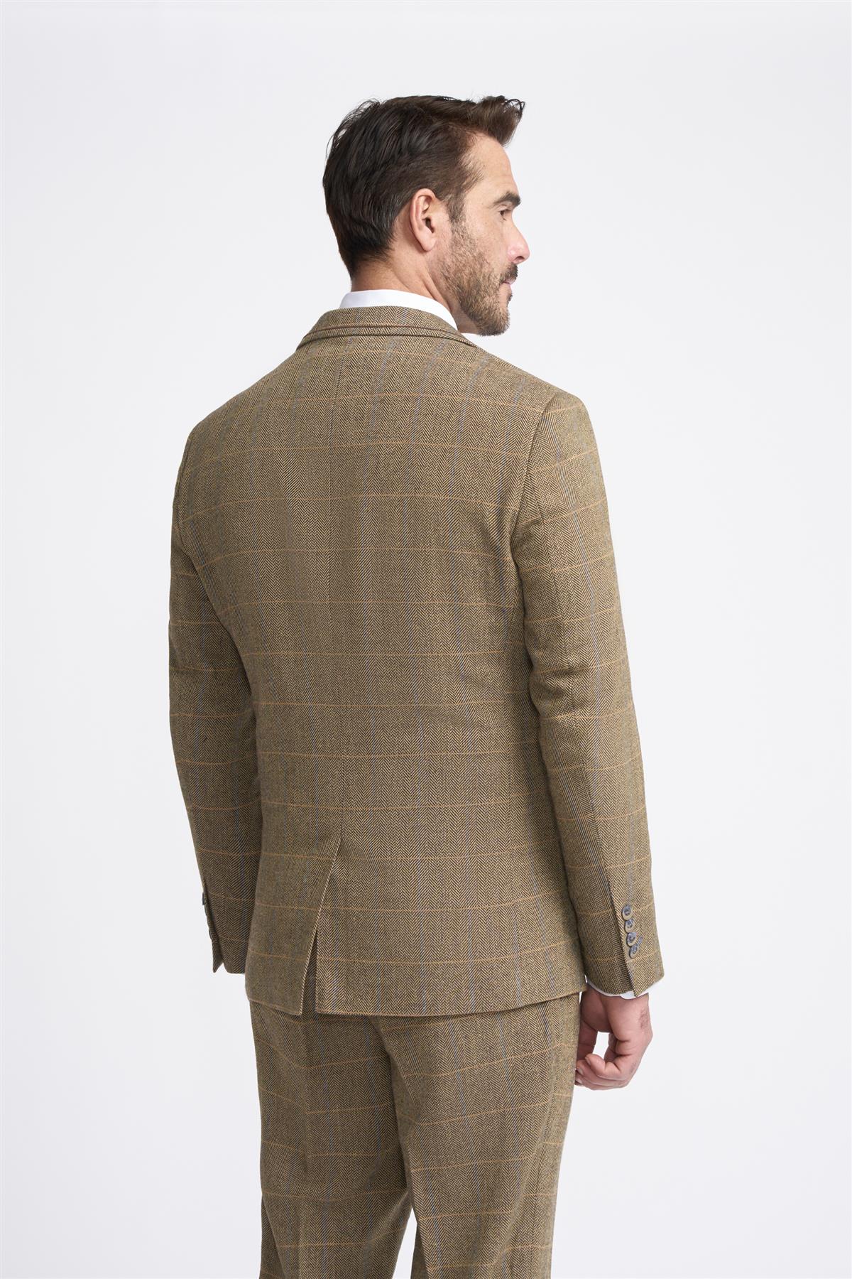 Cavani Albert - Men's Herringbone Tweed Check 3 Piece Suit - Tan Brown