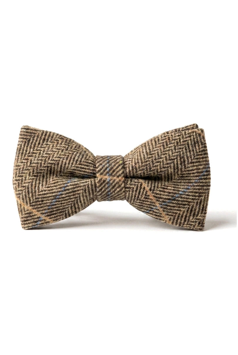 Albert - Men's Brown Herringbone Tweed Check Bow Tie
