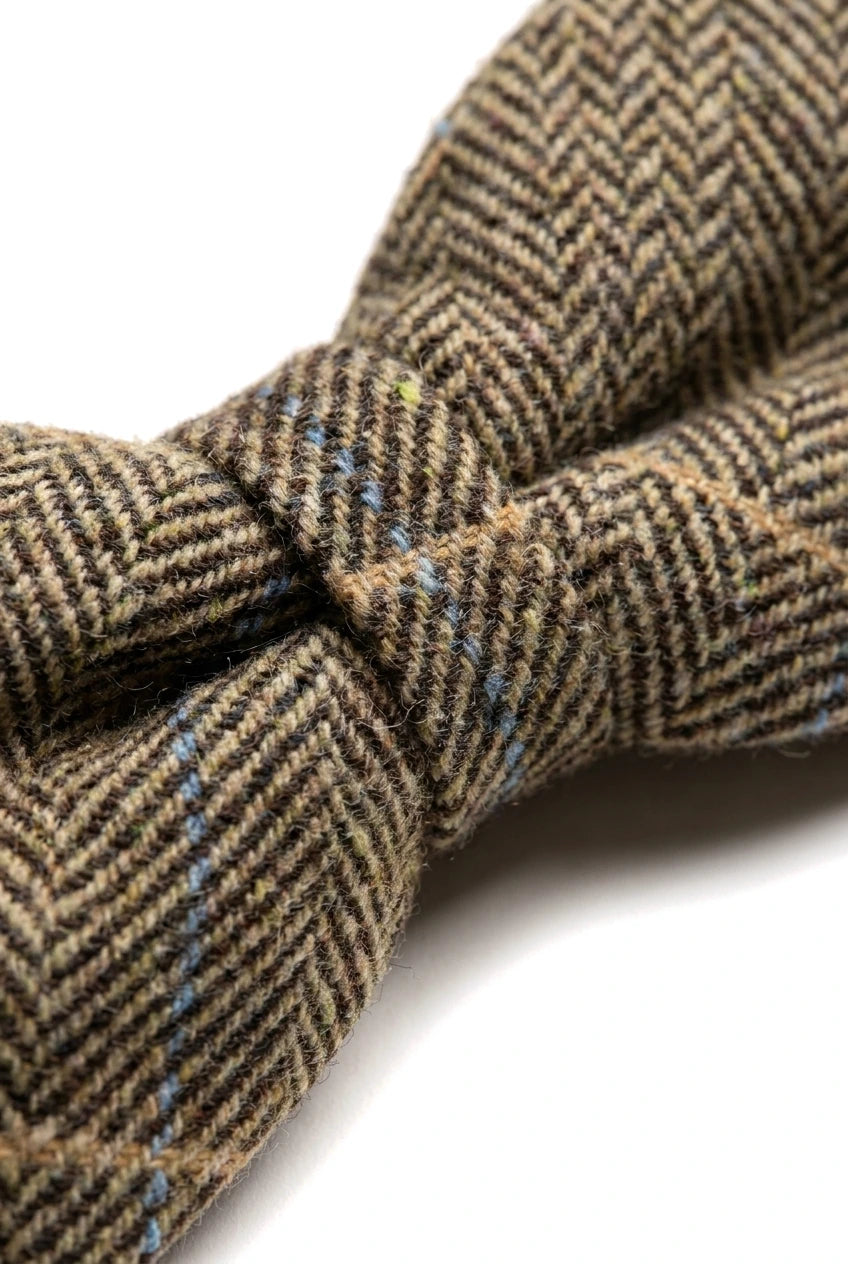 Albert - Men's Brown Herringbone Tweed Check Bow Tie