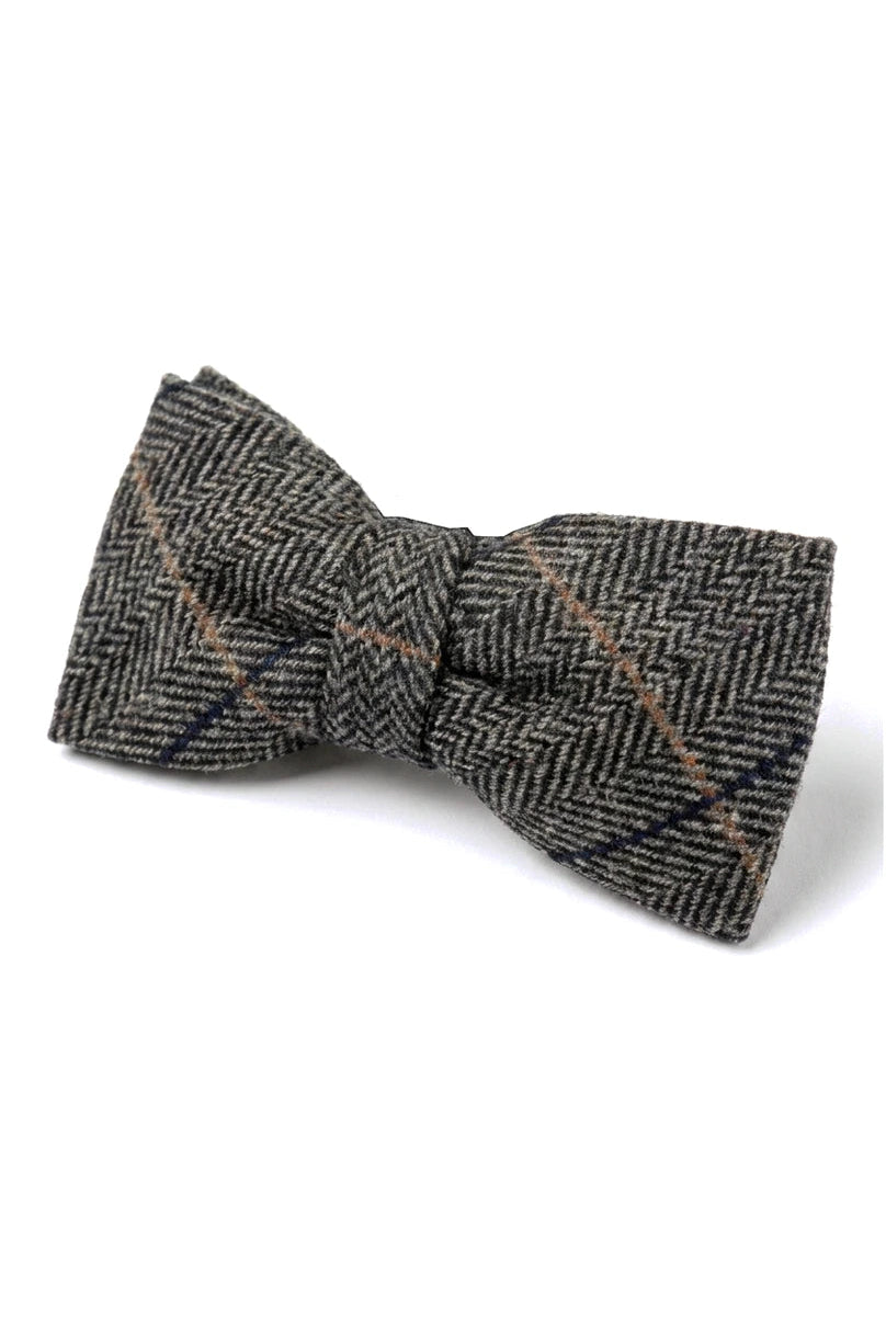 Albert - Men's Grey Herringbone Tweed Check Bow Tie