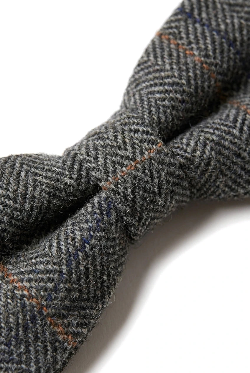 Albert - Men's Grey Herringbone Tweed Check Bow Tie