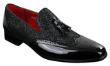 Mens Smart Party Shiny Tassle Shoes Red Silver Black Slip On Patent Leather