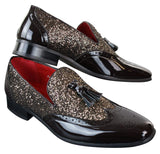Mens Smart Party Shiny Tassle Shoes Red Silver Black Slip On Patent Leather