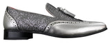 Mens Smart Party Shiny Tassle Shoes Red Silver Black Slip On Patent Leather