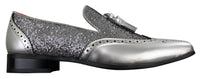 Mens Smart Party Shiny Tassle Shoes Red Silver Black Slip On Patent Leather