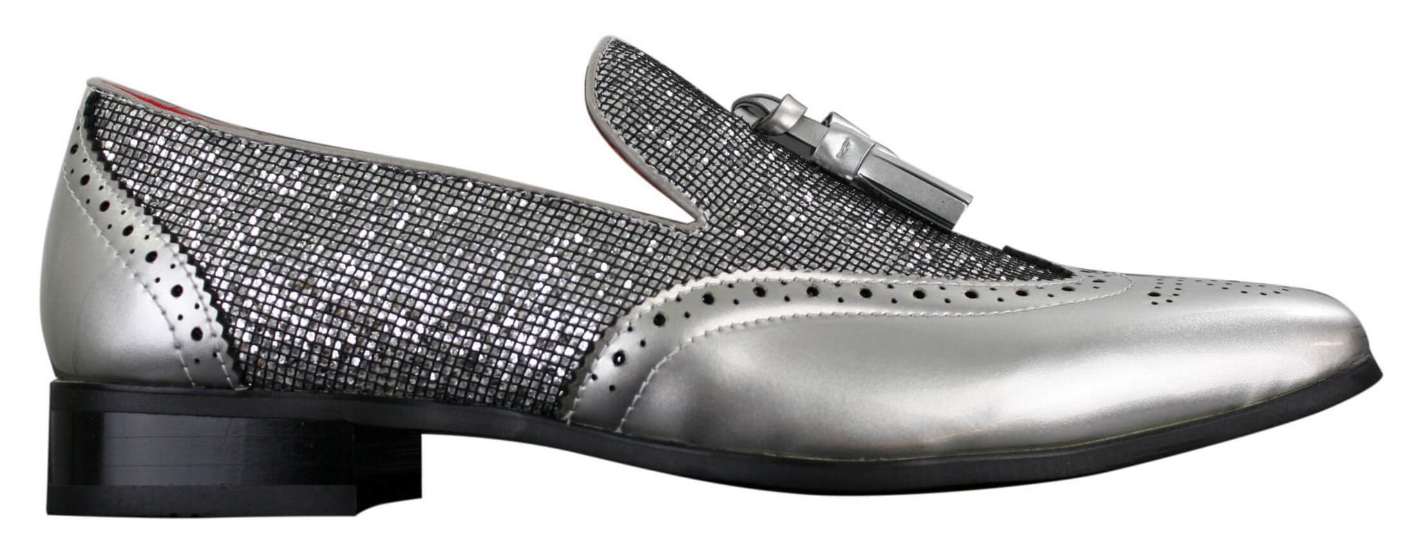 Mens Smart Party Shiny Tassle Shoes Red Silver Black Slip On Patent Leather