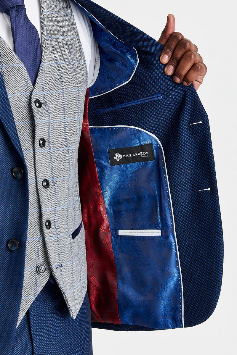 Arthur Navy Suit with Harris Grey Contrasting Tweed Waistcoat