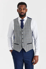 Arthur Navy Suit with Harris Grey Contrasting Tweed Waistcoat