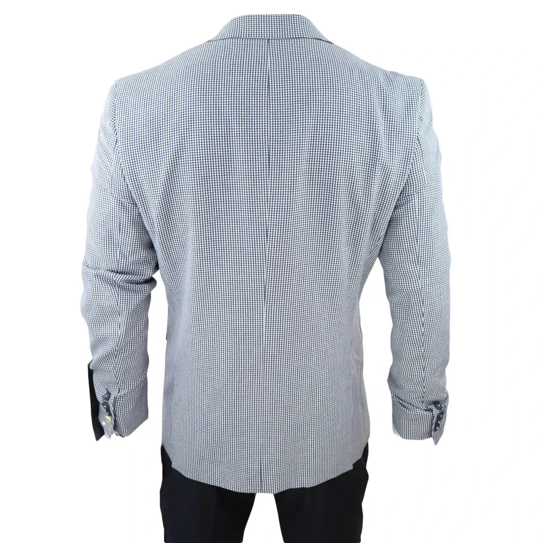 Baresi Men's 3-Piece Grey and Navy Contrasting Classic Summer Check Suit