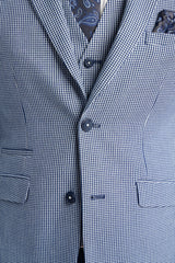 Baresi Men's 3-Piece Grey and Navy Contrasting Classic Summer Check Suit