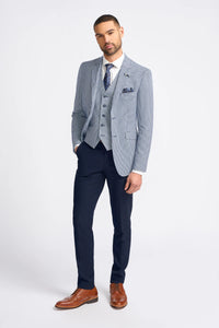 Baresi Men's 3-Piece Grey and Navy Contrasting Classic Summer Check Suit