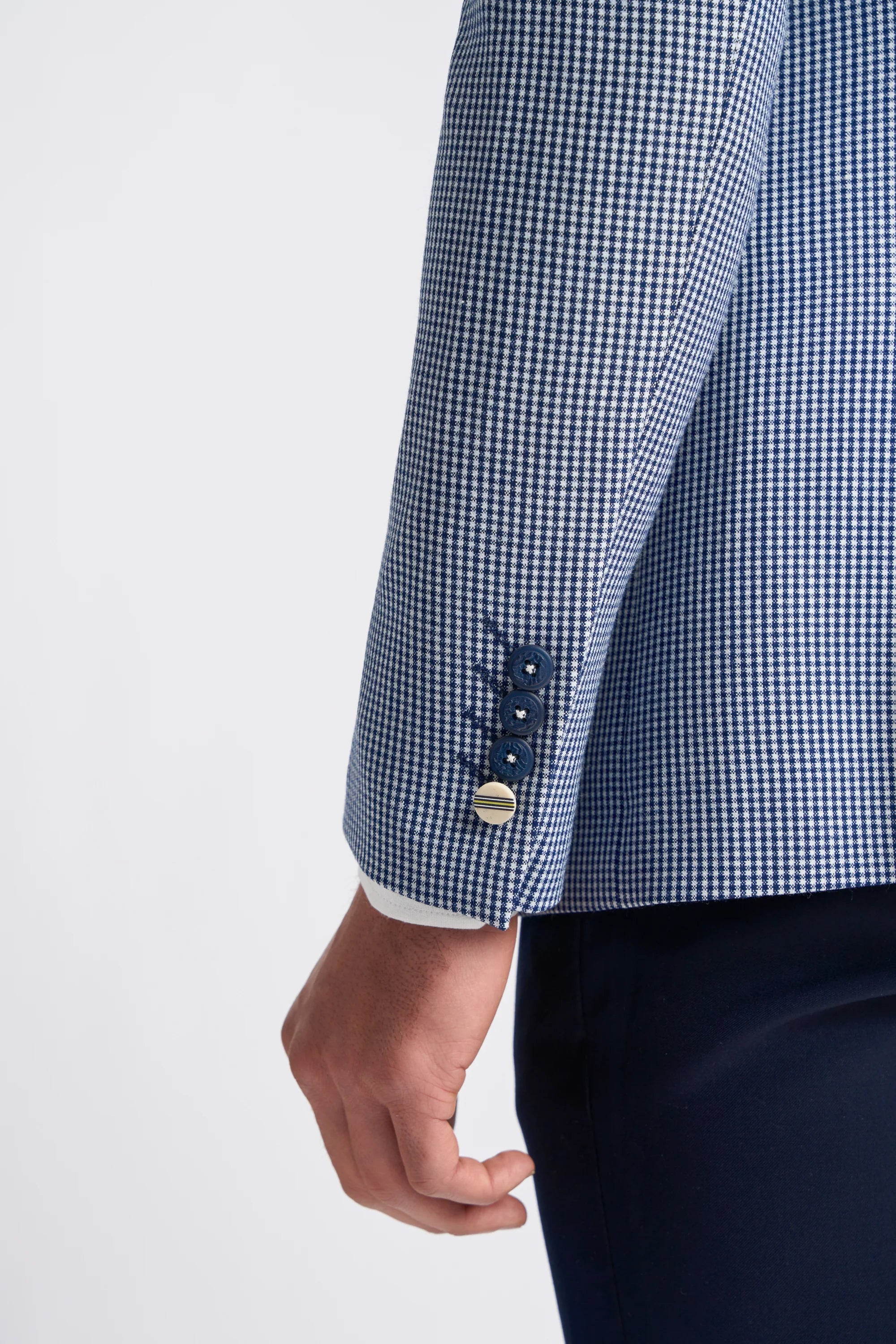 Baresi Men's 3-Piece Grey and Navy Contrasting Classic Summer Check Suit