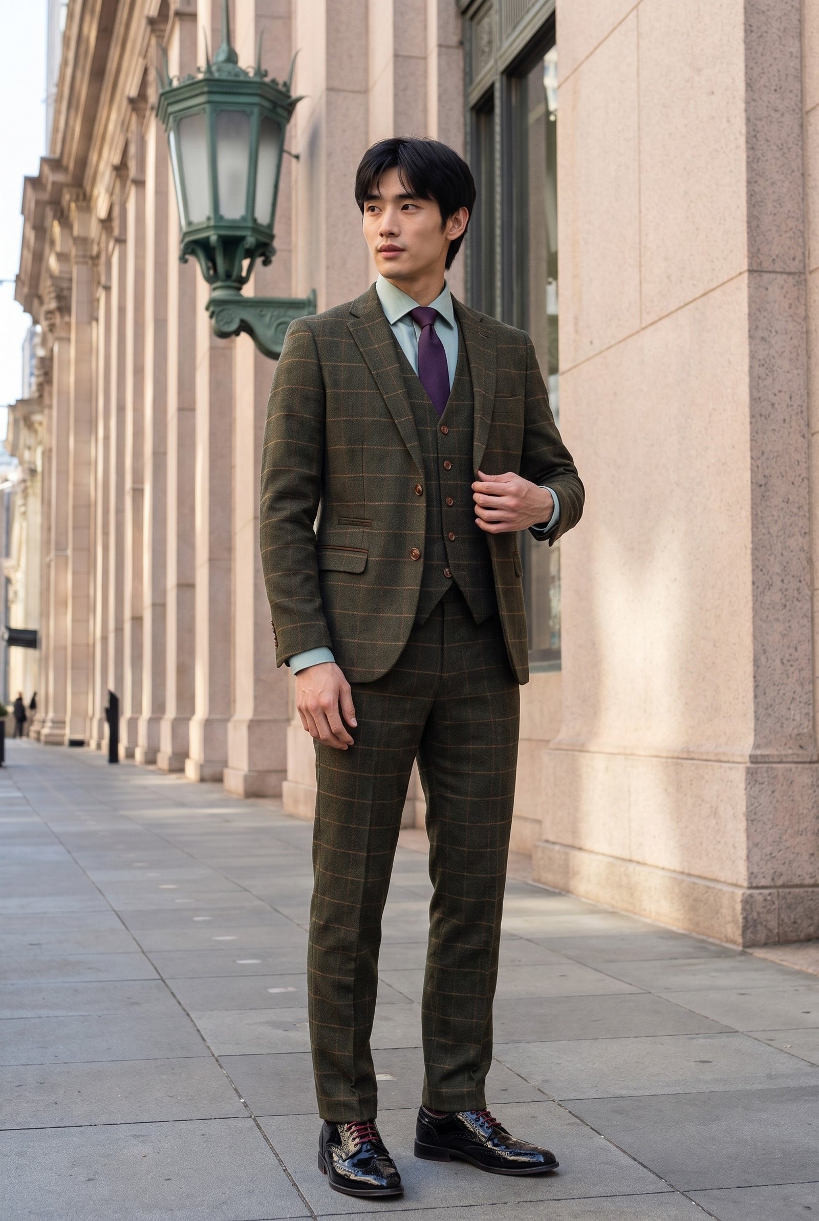 Look #509 styled with Harris - Green 3 Piece Wool Blend Tweed Suit for Men
