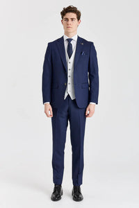 Belmont Navy Suit with Belmont Silver Contrasting Waistcoat