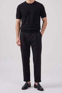 Black Textured Knitted T-Shirt for Men