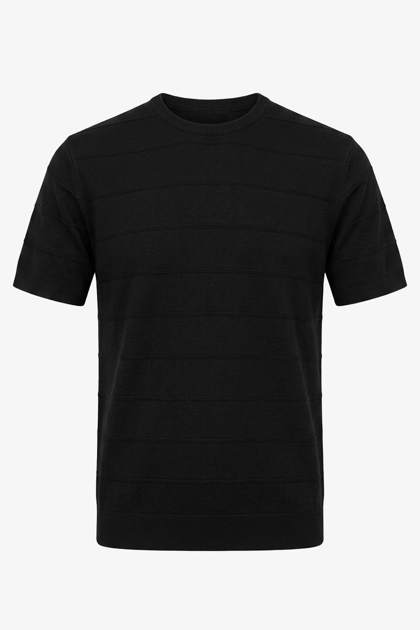 Black Textured Knitted T-Shirt for Men