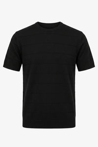 Black Textured Knitted T-Shirt for Men