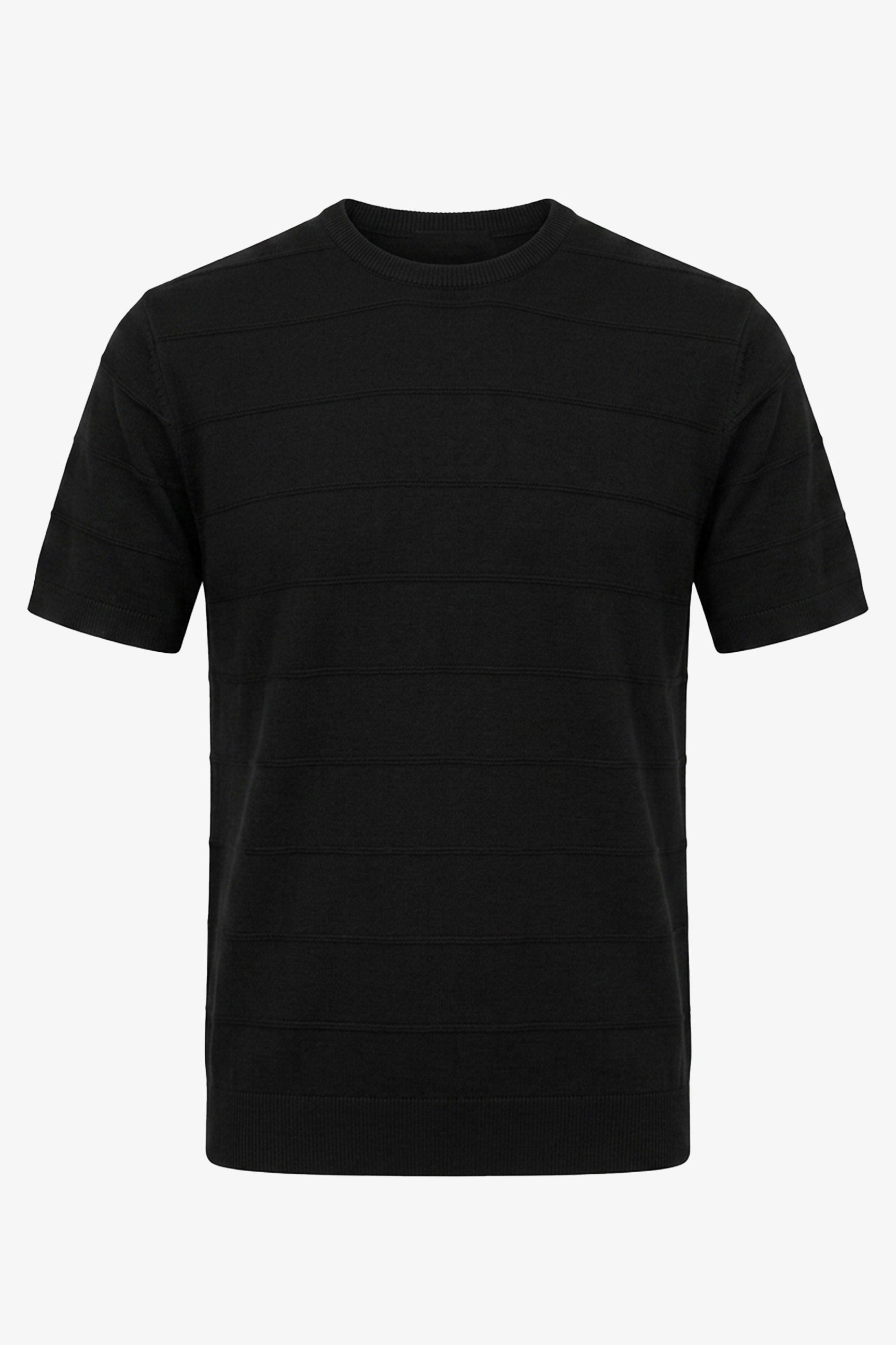 Black Textured Knitted T-Shirt for Men