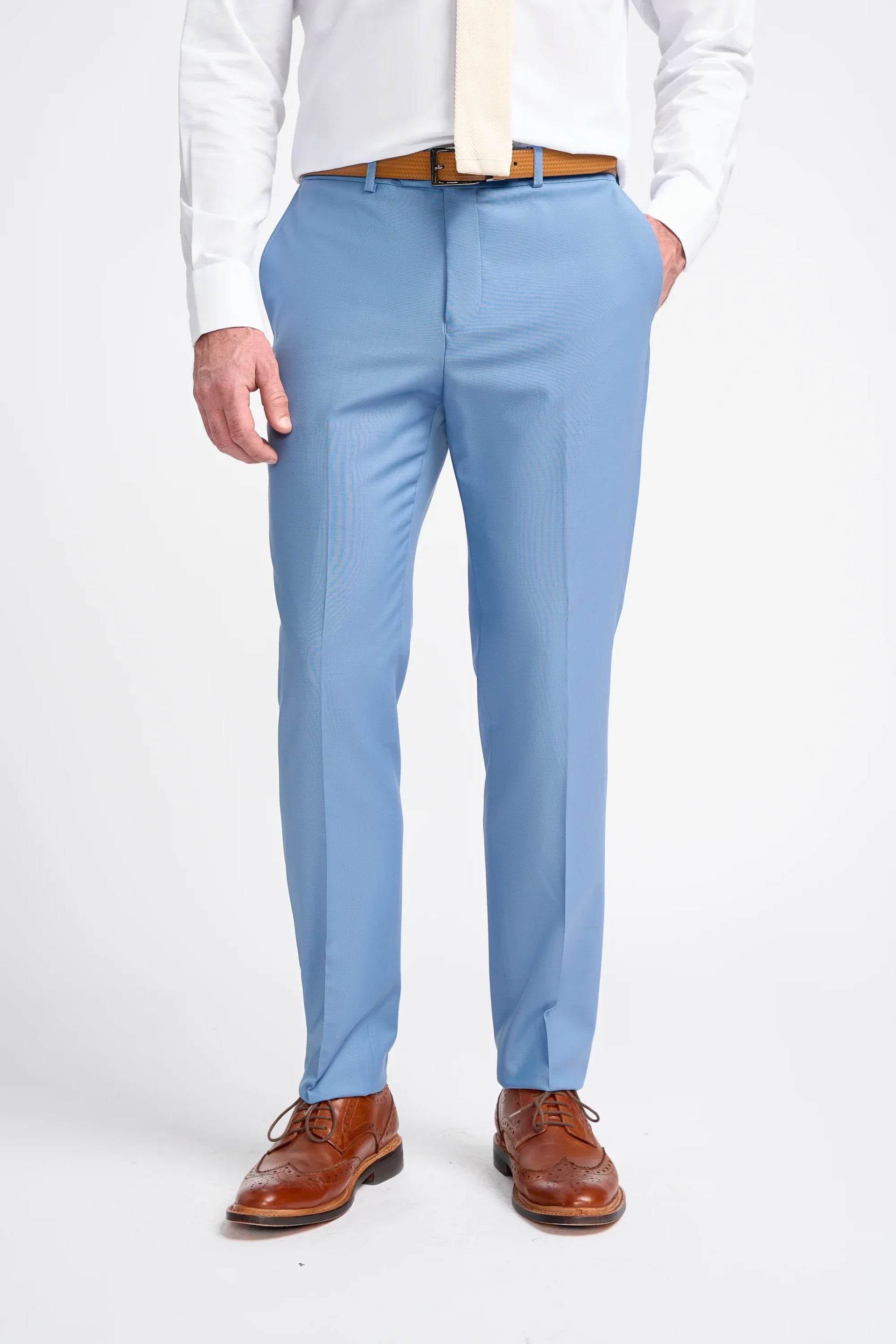Sky Blue Mens Blue Formal Trousers Sky Blue Formal Pants DENNISON Sky Blue  Men Flat-Front Mid-Rise