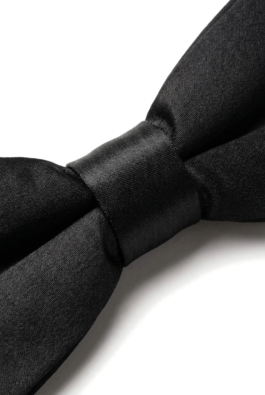 Bow Tie Black Satin Clip On Men's Boys Unisex Tuxedo Shirt