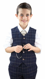 Boys Navy-Blue Check 3 Piece Suit - Peaky Blinders Suit Shelby