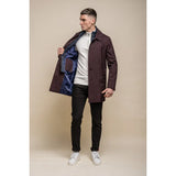 Men's Brando Mac Burgundy Overcoat Jacket High Collar Zip Button 3/9