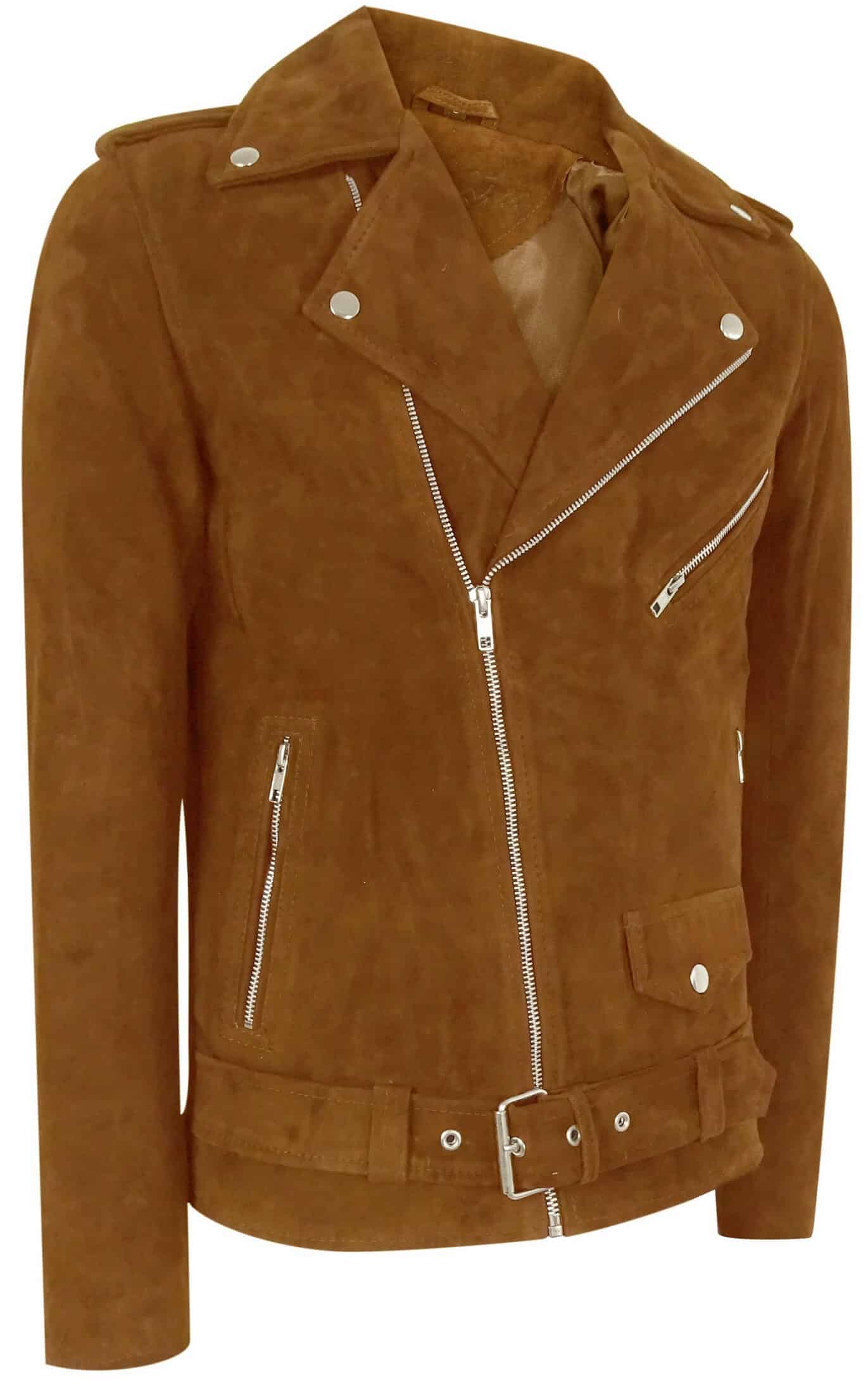 Real Leather Men's Vintage Cross-Zip Brando Suede Jacket