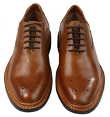 Mens Brogue Oxford Shoes Tan Brown Black Laced Leather Goodyear Welted