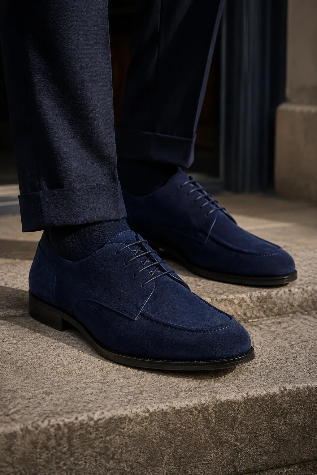 Brera - Men's Navy Suede Classic Lace-Up Derby Shoes