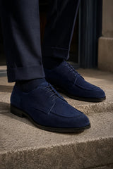 Brera - Men's Navy Suede Classic Lace-Up Derby Shoes
