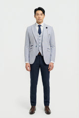 Men's Sky Blue Check 3-Piece Suit with Contrasting Navy Trousers