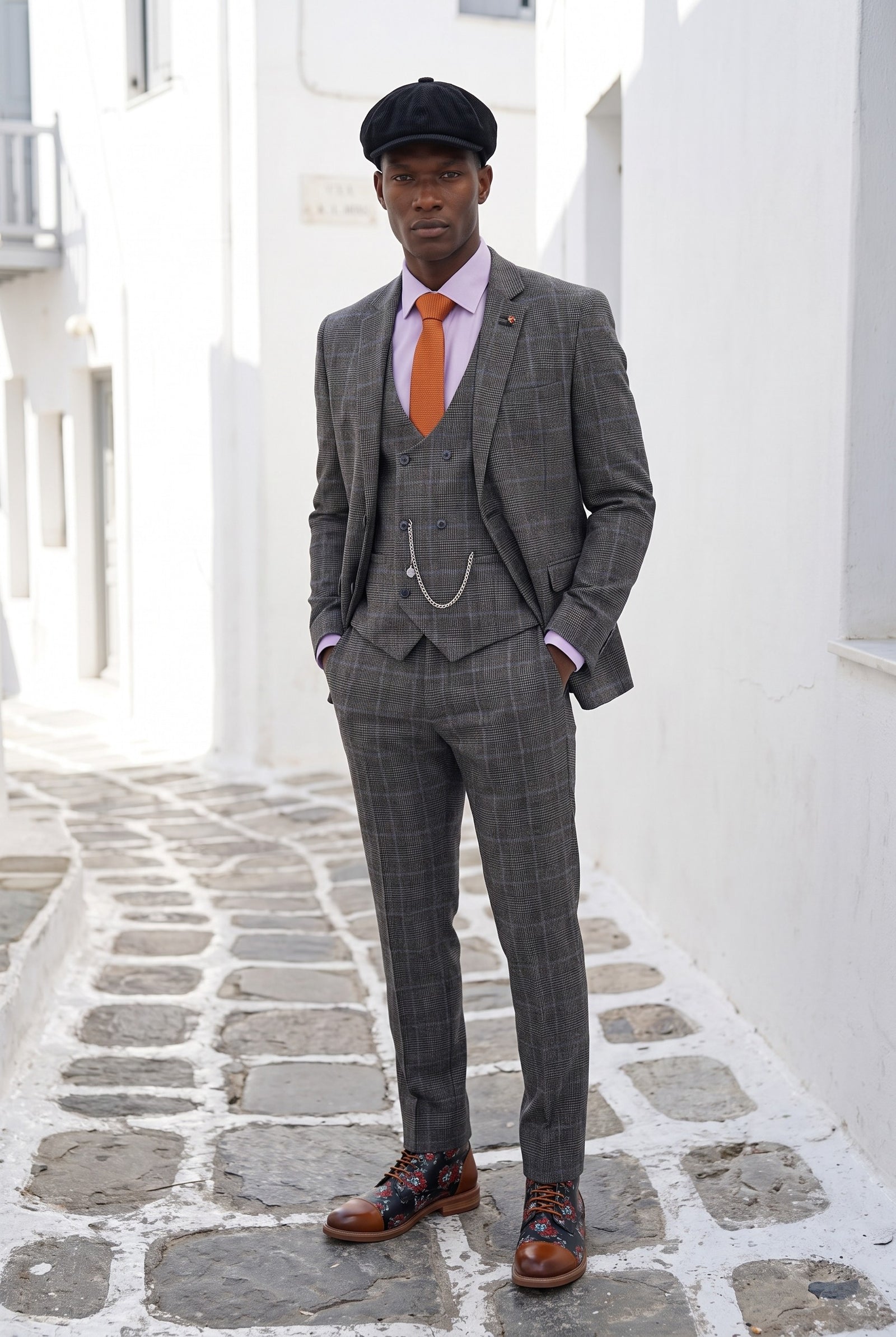 Look #994 styled with Cavani Power - Grey Glen Check 3 Piece Suit