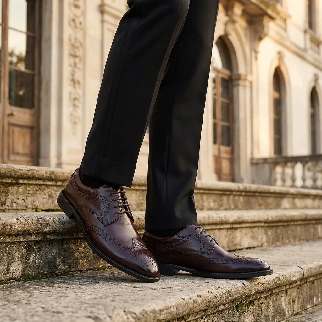 Cambridge - Men's Dark Brown Wingtip Brogue Derby Shoes
