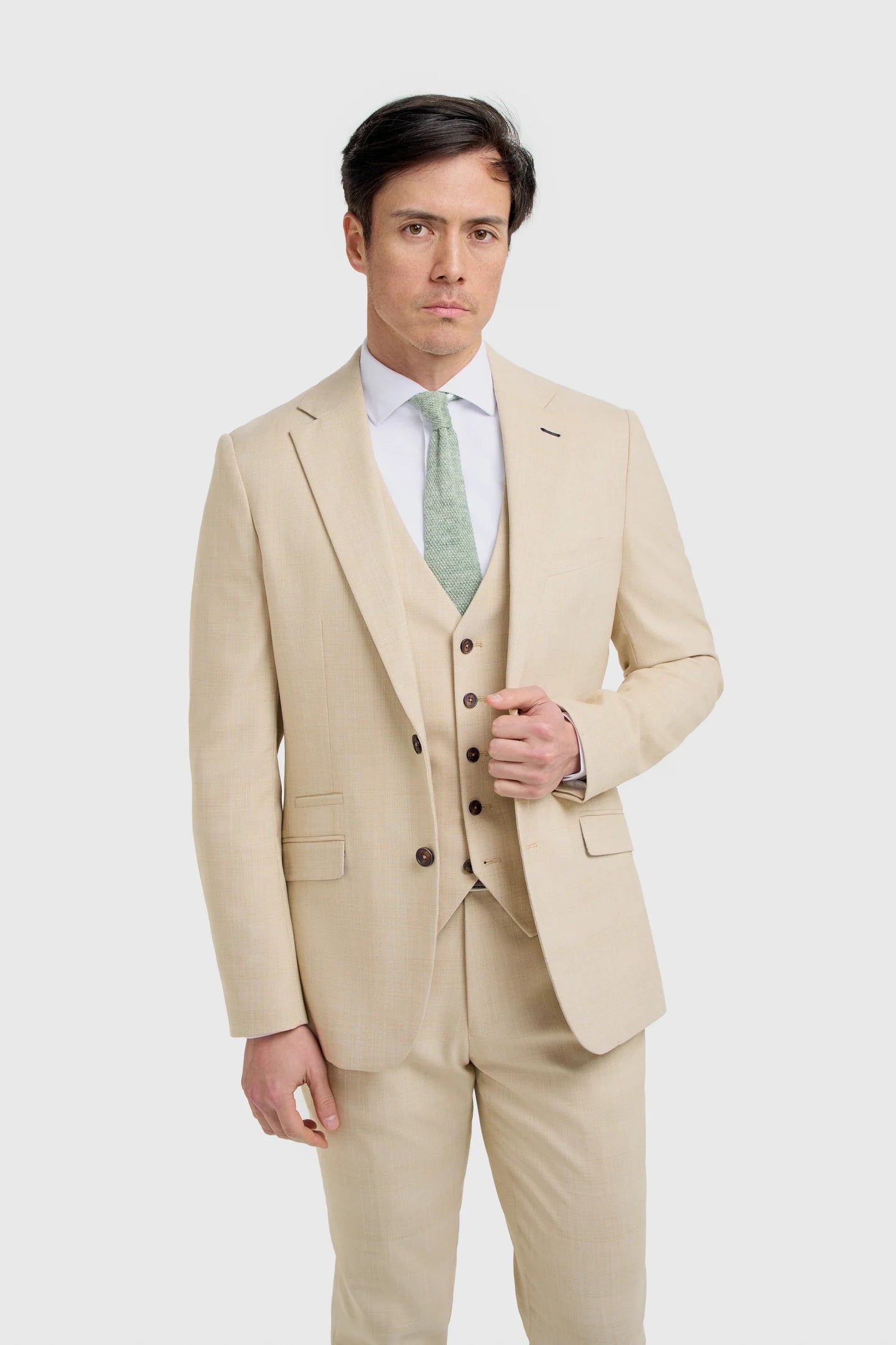Camden - Men's Beige 3 Piece Check Suit