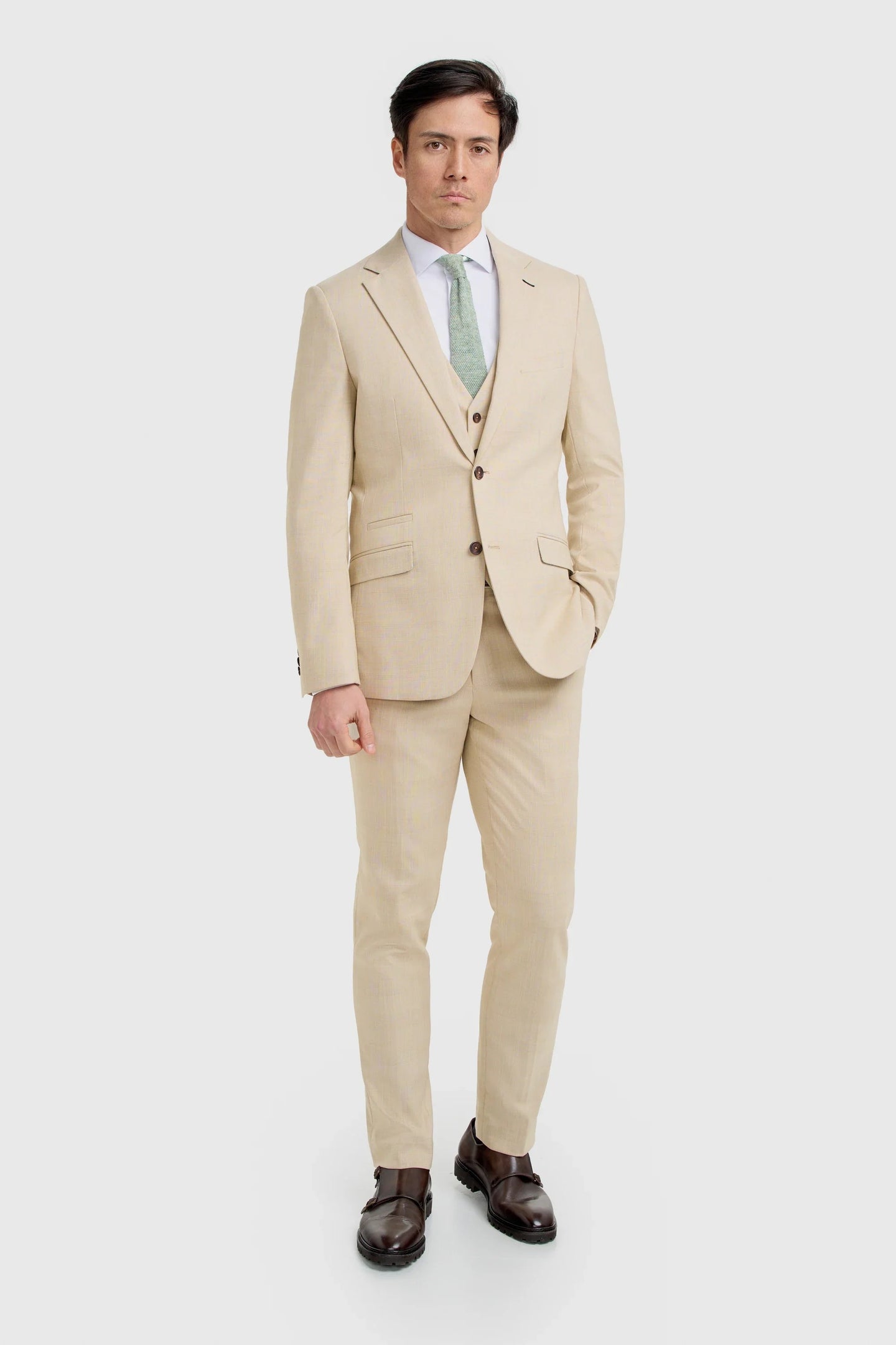 Camden - Men's Beige 3 Piece Check Suit