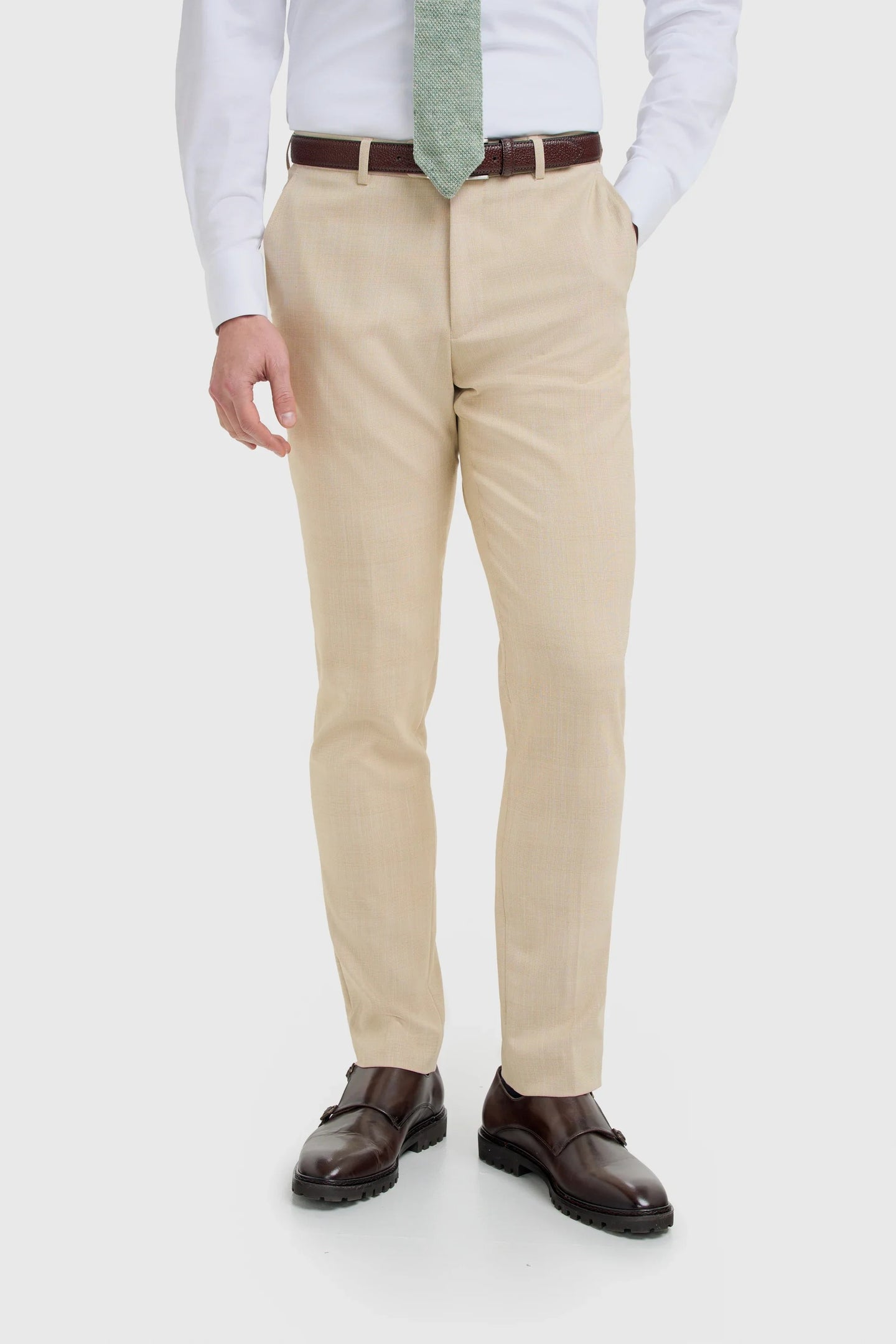 Camden - Men's Beige Check Trousers