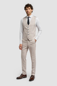 Caridi - Men's Tweed Beige Wedding Waistcoat