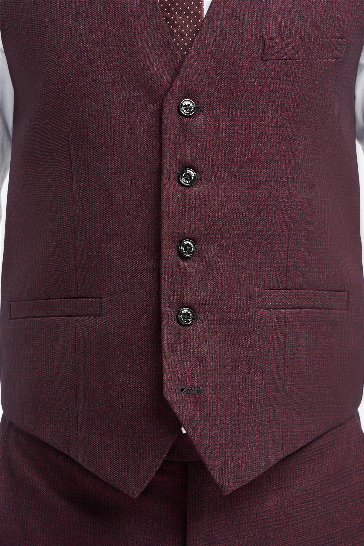 Caridi - Men's Burgundy Checked Waistcoat