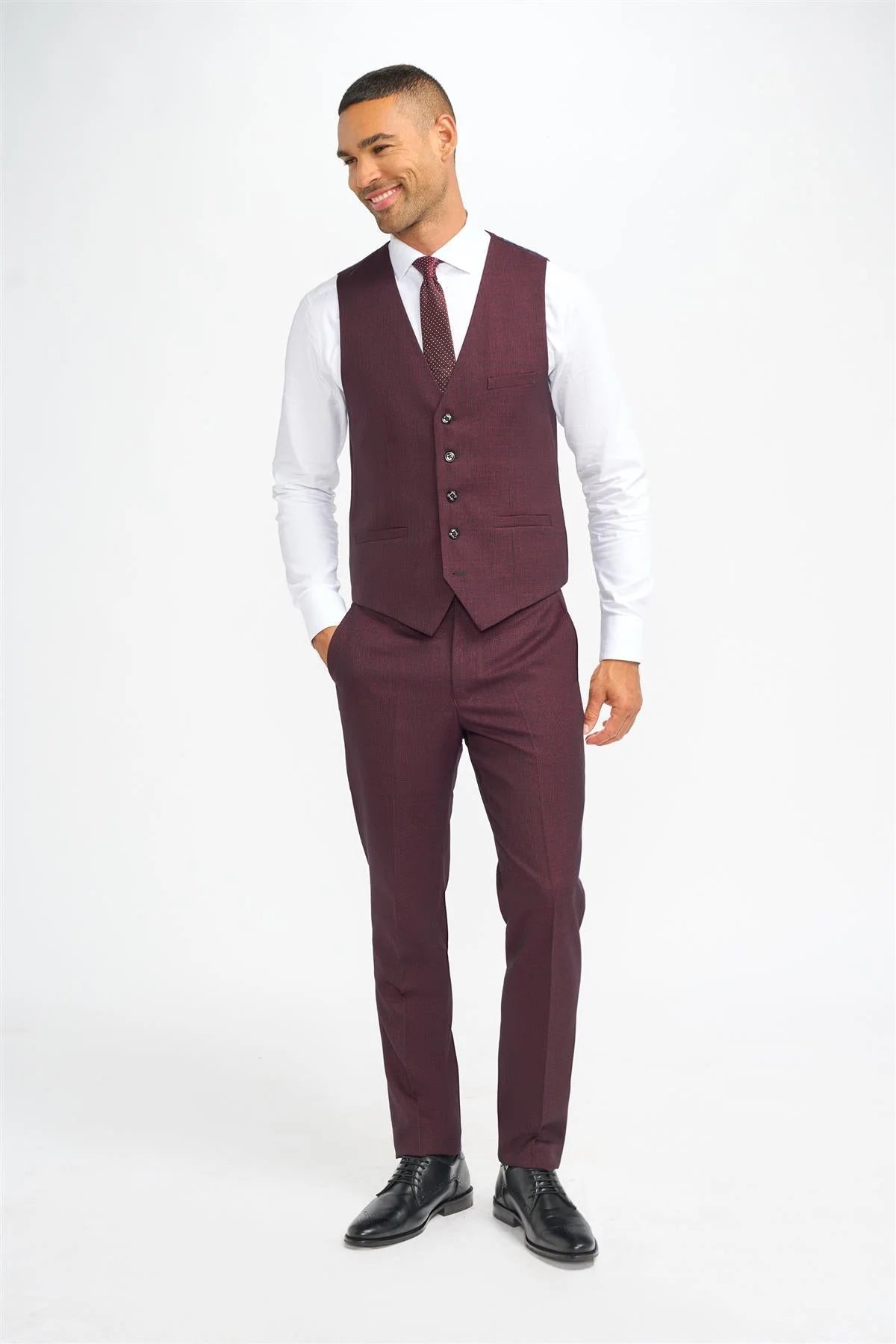 Caridi - Men's Burgundy Checked Waistcoat