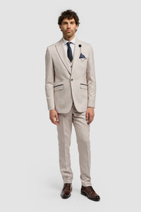 Caridi - Men's Tweed Beige Wedding Blazer