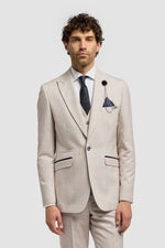 Caridi - Men's Tweed Beige Wedding Blazer