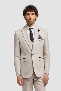 Caridi - Men's Tweed Beige Wedding Blazer