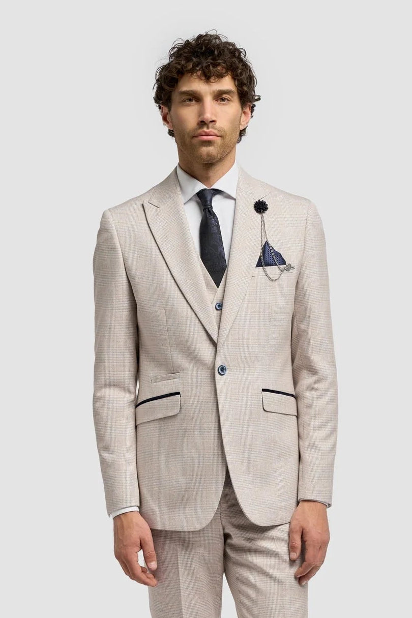 Caridi - Men's Tweed Beige Wedding Blazer