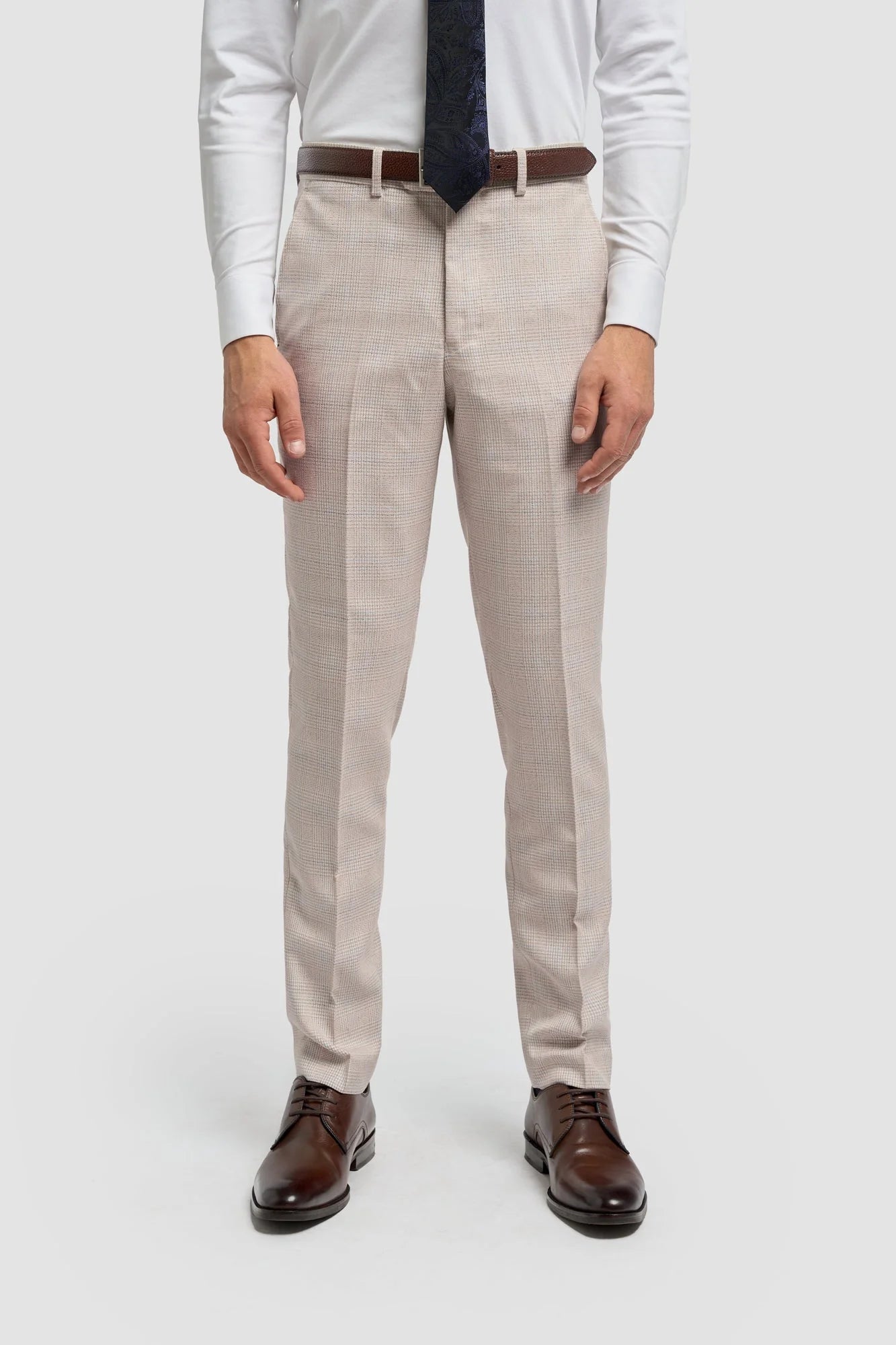 Caridi - Men's Tweed Beige Wedding Trousers