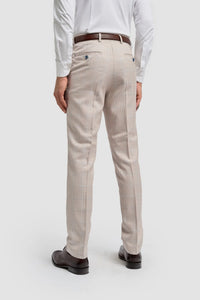 Caridi - Men's Tweed Beige Wedding Trousers