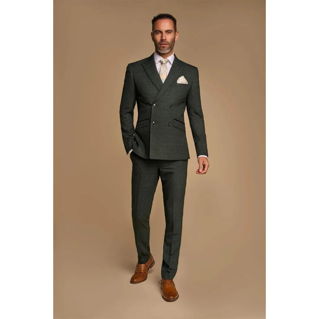 Caridi - Men's 2 Piece Olive Green Double Breasted Suit Caridi - Men's 2 Piece Olive Green Double Breasted Suit