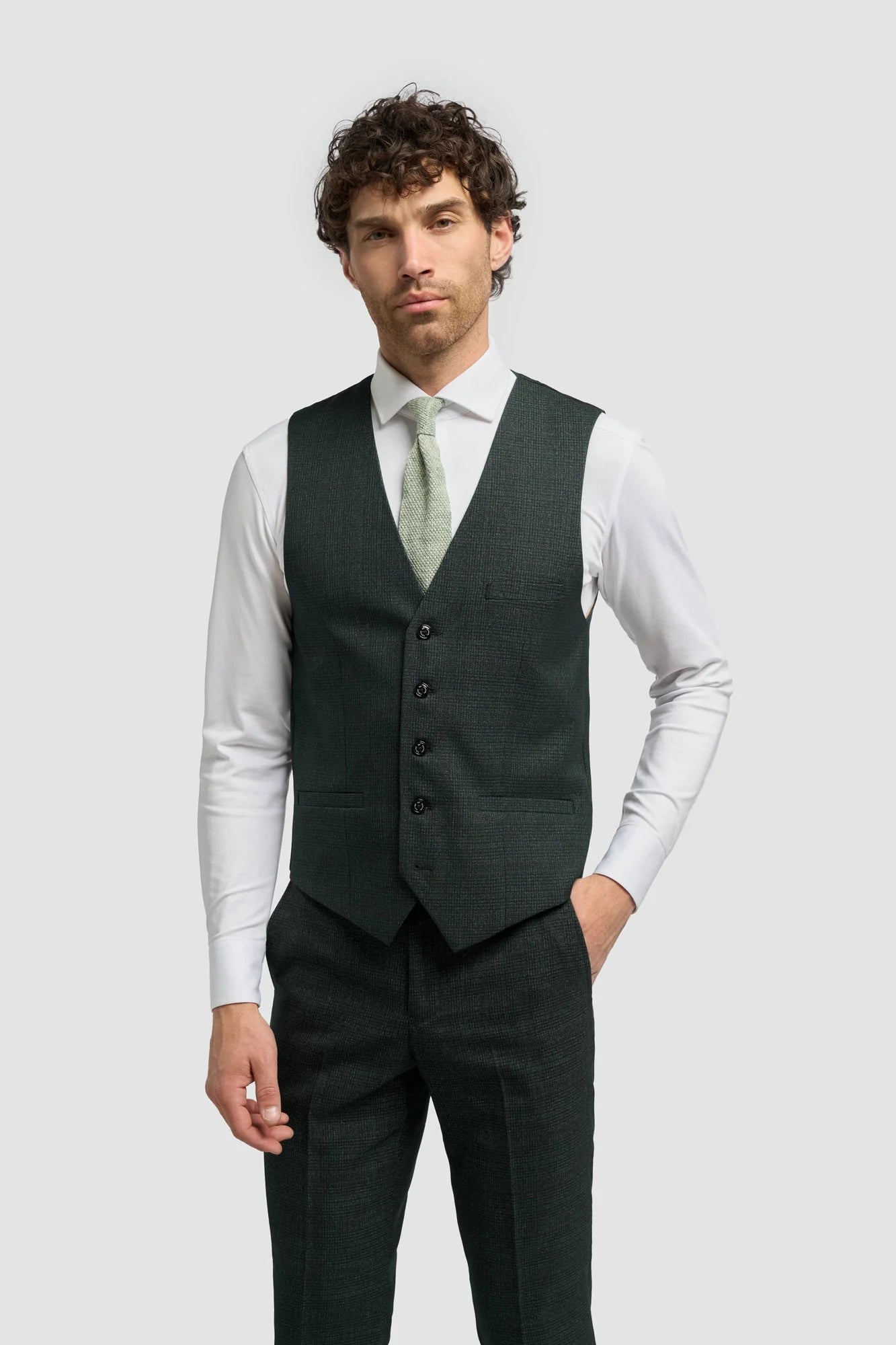 Caridi - Men's Olive Green Tweed Waistcoat